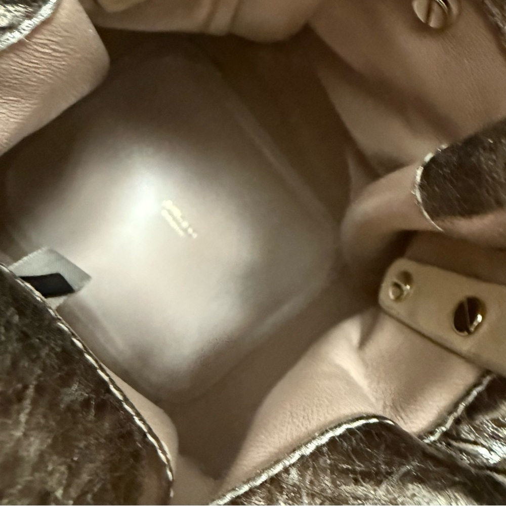 Jimmy Choo Eve Nude Metallic Lambskin Bucket Bag - Picture 11 of 11